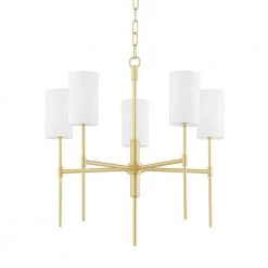 Olivia 5-Light Aged Brass Chandelier with White Belgian Linen Shade by Mitzi by Hudson Valley Lighting