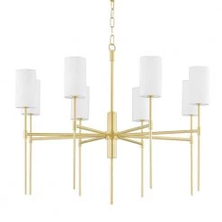 Olivia 8-Light Aged Brass Chandelier with White Belgian Linen Shade by Mitzi by Hudson Valley Lighting
