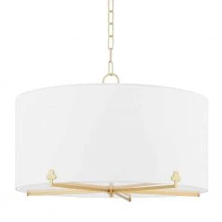 Darlene 5-Light Aged Brass Chandelier with White Belgian Linen Shade by Mitzi by Hudson Valley Lighting