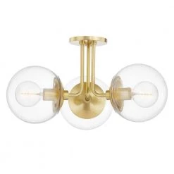 Meadow 10.5 in. 3-Light Aged Brass Semi Flush with Clear Glass Shade by Mitzi by Hudson Valley Lighting