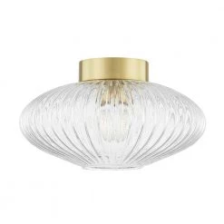 Reba 8.75 in. 1-Light Aged Brass Flush Mount with Clear Glass Shade by Mitzi by Hudson Valley Lighting