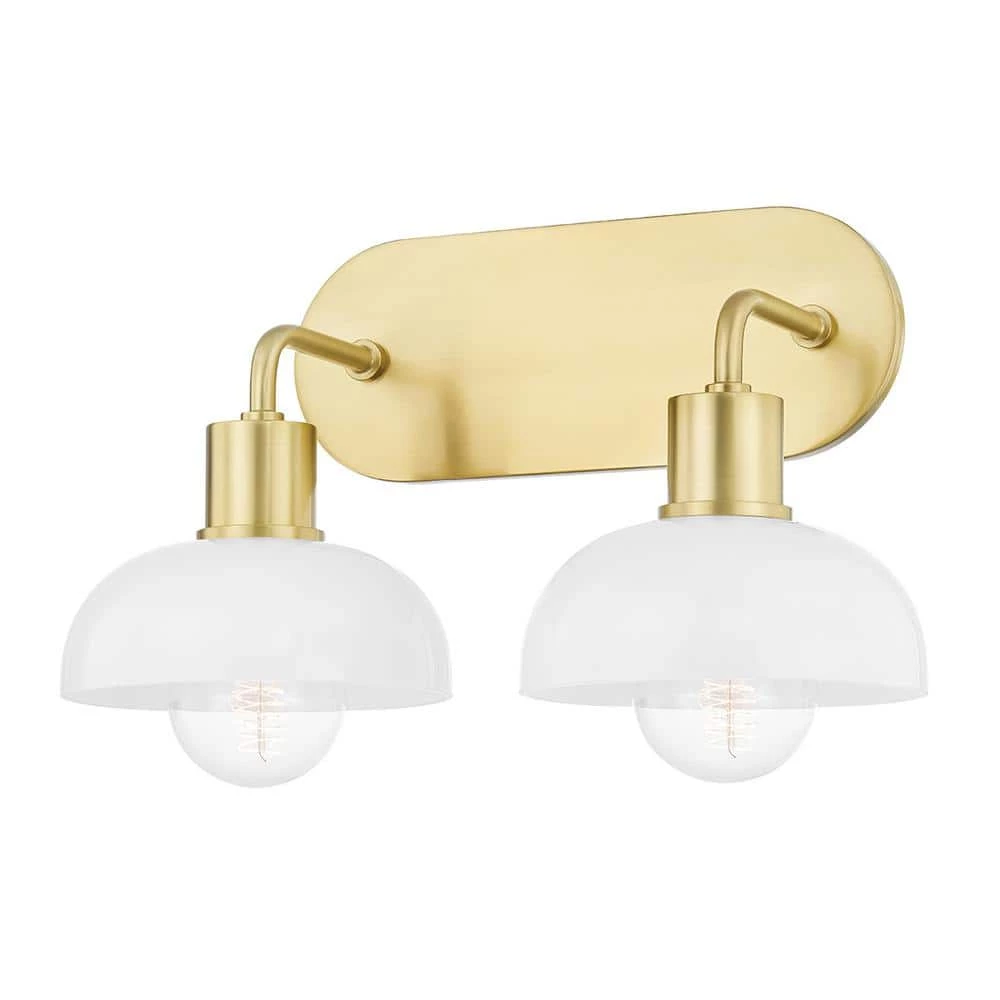 Kyla 15 in. 2-Light Aged Brass Vanity Lighting with Opal Glossy Glass Shade by Mitzi by Hudson Valley Lighting 1 Kyla 15 in. 2-Light Aged Brass Vanity Lighting with Opal Glossy Glass Shade by Mitzi by Hudson Valley Lighting