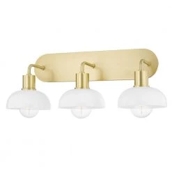 Kyla 23 in. 3-Light Aged Brass Vanity Light with Opal Glossy Glass Shade by Mitzi by Hudson Valley Lighting
