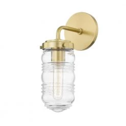 Clara 4.75 in. 1-Light Aged Brass Vanity Light with Clear Ribbed Glass Shade by Mitzi by Hudson Valley Lighting