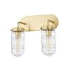 Clara 14.25 in. 2-Light Aged Brass Vanity Light with Clear Ribbed Glass Shade by Mitzi by Hudson Valley Lighting