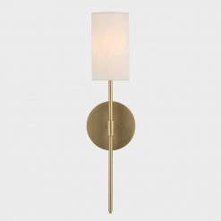 Olivia 1-Light Aged Brass Wall Sconce with White Linen Shade by Mitzi by Hudson Valley Lighting