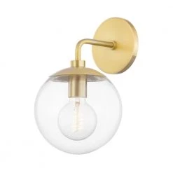 Meadow 1-Light Aged Brass Wall Sconce with Clear Glass Shade by Mitzi by Hudson Valley Lighting