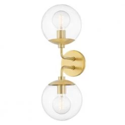 Meadow 2-Light Aged Brass Wall Sconce with Clear Glass Shade by Mitzi by Hudson Valley Lighting