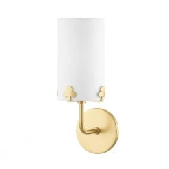 Darlene 1-Light Aged Brass Wall Sconce with White Belgian Linen Shade by Mitzi by Hudson Valley Lighting