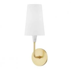 Janice 1-Light Aged Brass Wall Sconce with White Belgian Linen Shade by Mitzi by Hudson Valley Lighting