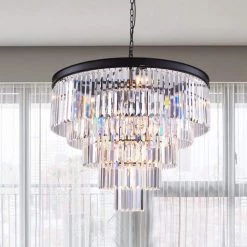 Annapolis 12-Light Black/Clear Unique Tiered Chandelier with Crystal Accents by Maxax