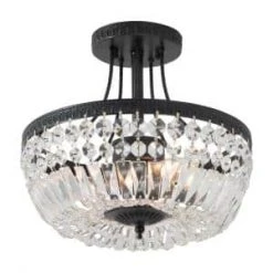Portland 11.8 in. 3-Light Black Simple Bowl Semi-Flush Mount With Crystal Shade by Maxax