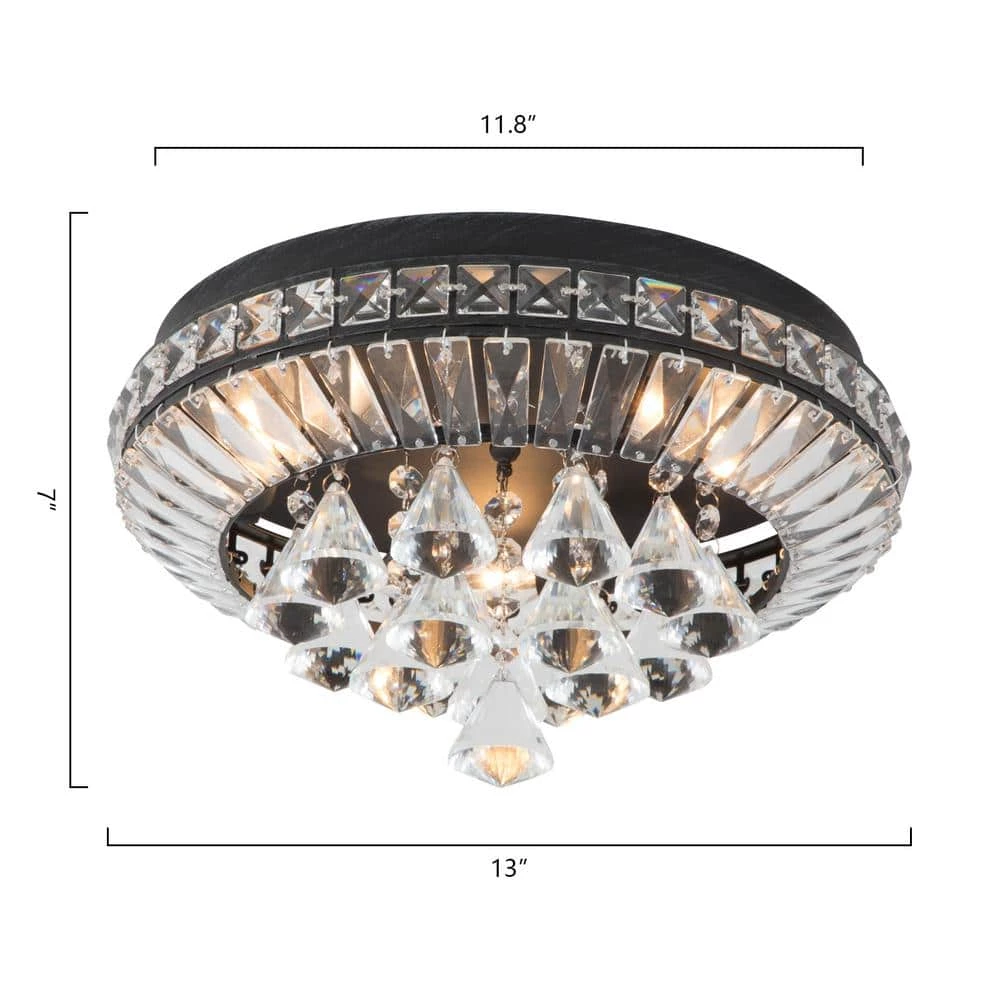 Jackson 15 in. 3-Light Black Flush Mount With Crystal by Maxax 5 Jackson 15 in. 3-Light Black Flush Mount With Crystal by Maxax - Image 5
