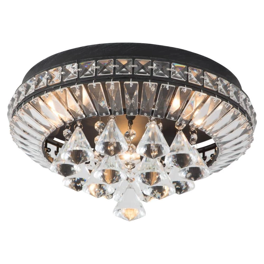 Jackson 15 in. 3-Light Black Flush Mount With Crystal by Maxax 1 Jackson 15 in. 3-Light Black Flush Mount With Crystal by Maxax