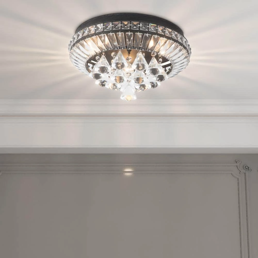 Jackson 15 in. 3-Light Black Flush Mount With Crystal by Maxax 3 Jackson 15 in. 3-Light Black Flush Mount With Crystal by Maxax - Image 3