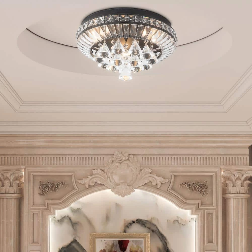 Jackson 15 in. 3-Light Black Flush Mount With Crystal by Maxax 4 Jackson 15 in. 3-Light Black Flush Mount With Crystal by Maxax - Image 4