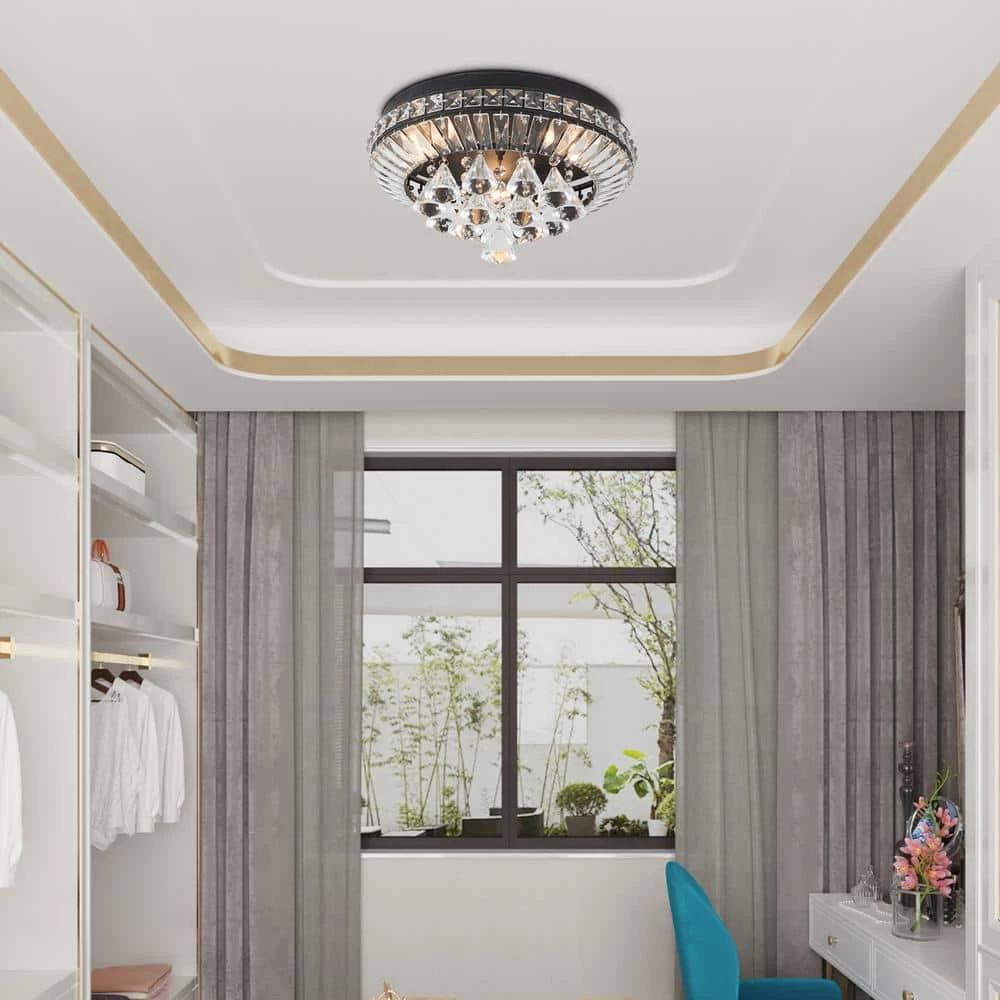 Jackson 15 in. 3-Light Black Flush Mount With Crystal by Maxax 2 Jackson 15 in. 3-Light Black Flush Mount With Crystal by Maxax - Image 2