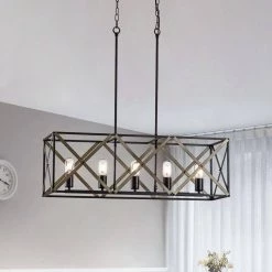 Madison 5-Light Black/Copper Kitchen Island Rectangle Pendant by Maxax -Maxax Elegant store black copper maxax chandeliers mx19092 5bg p 4f 1000