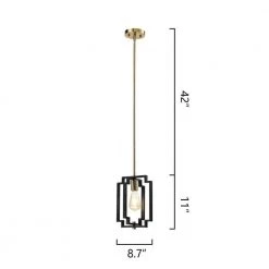 Hartford 1-Light Lantern Black/Gold Square/Rectangle Pendant with Wrought Iron Accents by Maxax -Maxax Elegant store black gold maxax chandeliers mx1920 p1bg 4f 1000