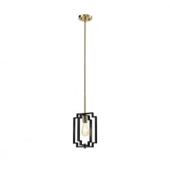 Hartford 1-Light Lantern Black/Gold Square/Rectangle Pendant with Wrought Iron Accents by Maxax