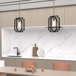 Hartford 1-Light Lantern Black/Gold Square/Rectangle Pendant with Wrought Iron Accents by Maxax -Maxax Elegant store black gold maxax chandeliers mx1920 p1bg c3 1000