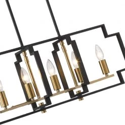 Hartford 5-Light Black / Gold Lantern/Kitchen Island Square/Rectangle Chandelier with Wrought Iron Accents by Maxax -Maxax Elegant store black gold maxax chandeliers mx1920 p5bg 1f 1000