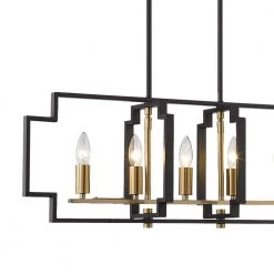 Hartford 5-Light Black / Gold Lantern/Kitchen Island Square/Rectangle Chandelier with Wrought Iron Accents by Maxax -Maxax Elegant store black gold maxax chandeliers mx1920 p5bg 44 1000