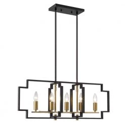 Hartford 5-Light Black / Gold Lantern/Kitchen Island Square/Rectangle Chandelier with Wrought Iron Accents by Maxax