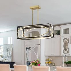 Boston 5 - Light Kitchen Black/Gold Island Square/Rectangle Integrated LED Chandelier by Maxax -Maxax Elegant store black gold maxax chandeliers mx2033 p30 1f 1000