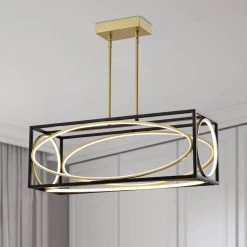 Boston 5 - Light Kitchen Black/Gold Island Square/Rectangle Integrated LED Chandelier by Maxax -Maxax Elegant store black gold maxax chandeliers mx2033 p30 44 1000