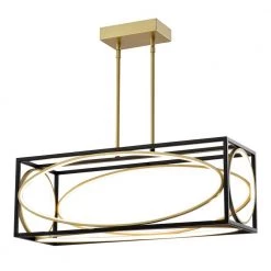 Boston 5 - Light Kitchen Black/Gold Island Square/Rectangle Integrated LED Chandelier by Maxax