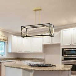 Boston 5 - Light Kitchen Black/Gold Island Square/Rectangle Integrated LED Chandelier by Maxax -Maxax Elegant store black gold maxax chandeliers mx2033 p30 66 1000