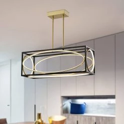 Boston 5 - Light Kitchen Black/Gold Island Square/Rectangle Integrated LED Chandelier by Maxax -Maxax Elegant store black gold maxax chandeliers mx2033 p30 76 1000