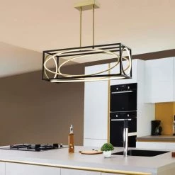 Boston 5 - Light Kitchen Black/Gold Island Square/Rectangle Integrated LED Chandelier by Maxax -Maxax Elegant store black gold maxax chandeliers mx2033 p30 c3 1000