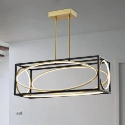 Boston 5 - Light Kitchen Black/Gold Island Square/Rectangle Integrated LED Chandelier by Maxax -Maxax Elegant store black gold maxax chandeliers mx2033 p30 fa 1000