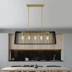 Madison 5-Light Black/Gold Kitchen Island Rectangle Chandelier with Wrought Iron Accents by Maxax -Maxax Elegant store black gold maxax chandeliers mx2034 p5 1f 1000