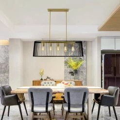 Madison 5-Light Black/Gold Kitchen Island Rectangle Chandelier with Wrought Iron Accents by Maxax -Maxax Elegant store black gold maxax chandeliers mx2034 p5 44 1000