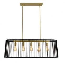 Madison 5-Light Black/Gold Kitchen Island Rectangle Chandelier with Wrought Iron Accents by Maxax