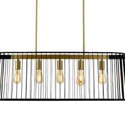 Madison 5-Light Black/Gold Kitchen Island Rectangle Chandelier with Wrought Iron Accents by Maxax -Maxax Elegant store black gold maxax chandeliers mx2034 p5 c3 1000