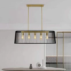 Madison 5-Light Black/Gold Kitchen Island Rectangle Chandelier with Wrought Iron Accents by Maxax -Maxax Elegant store black gold maxax chandeliers mx2034 p5 fa 1000