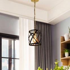 Frankfort 1-Light Black/Gold Single Cylinder Pendant With Wrought Iron by Maxax -Maxax Elegant store black gold maxax chandeliers mx21021 1bg 1f 1000