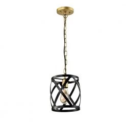 Frankfort 1-Light Black/Gold Single Cylinder Pendant With Wrought Iron by Maxax