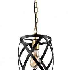 Frankfort 1-Light Black/Gold Single Cylinder Pendant With Wrought Iron by Maxax -Maxax Elegant store black gold maxax chandeliers mx21021 1bg 76 1000