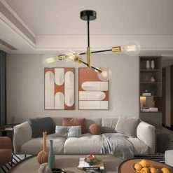 Augusta 4 -Light Modern Gold/Black Linear Chandelier with Wrought Iron Accents by Maxax -Maxax Elegant store black gold maxax chandeliers mx21037 p4bg 76 1000