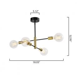 Augusta 4 -Light Modern Gold/Black Linear Chandelier with Wrought Iron Accents by Maxax -Maxax Elegant store black gold maxax chandeliers mx21037 p4bg c3 1000