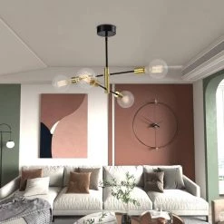 Augusta 4 -Light Modern Gold/Black Linear Chandelier with Wrought Iron Accents by Maxax -Maxax Elegant store black gold maxax chandeliers mx21037 p4bg fa 1000