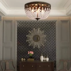 Portland 4-Light 15 in. Black/Gold Simple Bowl Flush Mount With Crystal Shade by Maxax -Maxax Elegant store black gold maxax flush mount lights mx19132 4bg c fa 1000