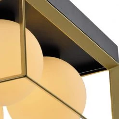 Raleigh 4-Light 13.98 in. Black/Gold Lantern Square/Rectangle Flush Mount With White Shade by Maxax -Maxax Elegant store black gold maxax flush mount lights mx21006 4bg 1f 1000