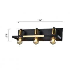 Houston 22 in.W 3-Light Matte Black Gold Industrial Bathroom Vanity Light by Maxax -Maxax Elegant store black gold maxax vanity lighting d154 3c6 1f 1000