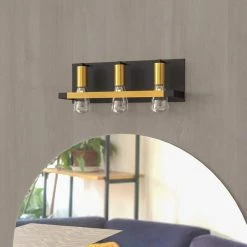 Houston 22 in.W 3-Light Matte Black Gold Industrial Bathroom Vanity Light by Maxax -Maxax Elegant store black gold maxax vanity lighting d154 3c6 44 1000